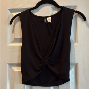 Divided Black Sleeveless Crop Twisted Front Tank Top